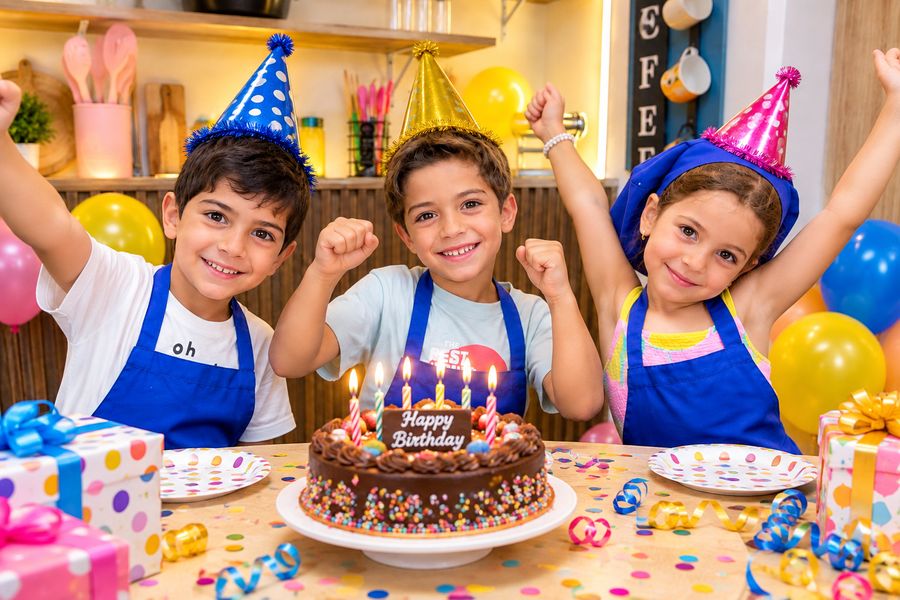 Kids celebrating a kitchen birthday at Kidchen Club